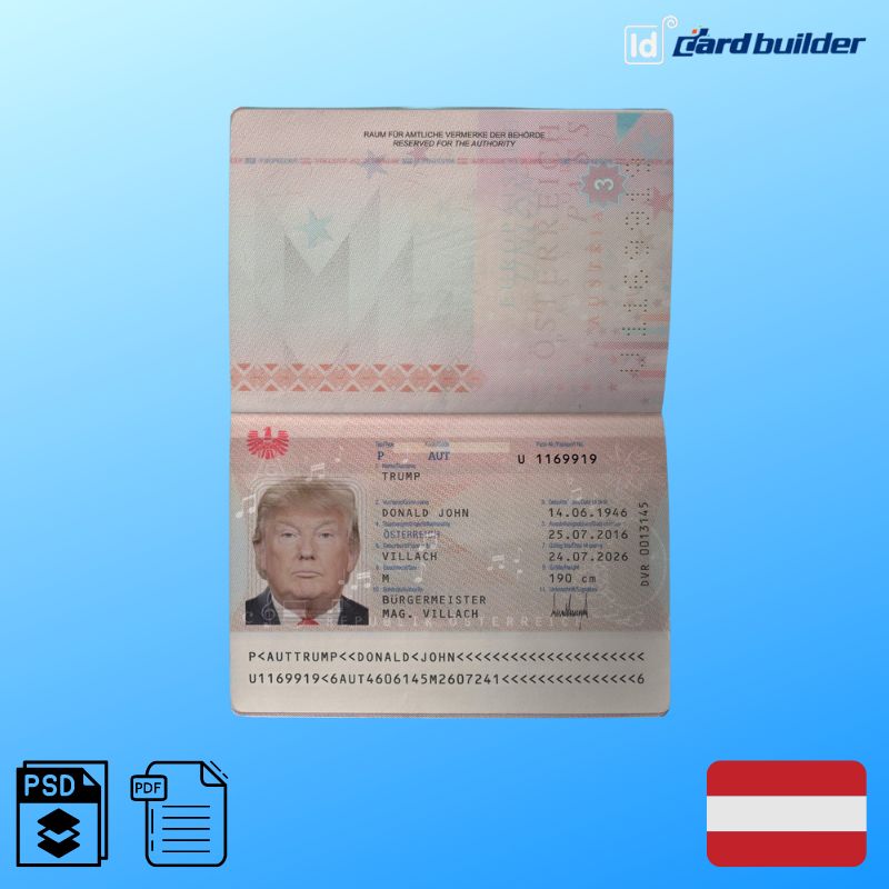 Austria Passport Template   Austria Passport Template 