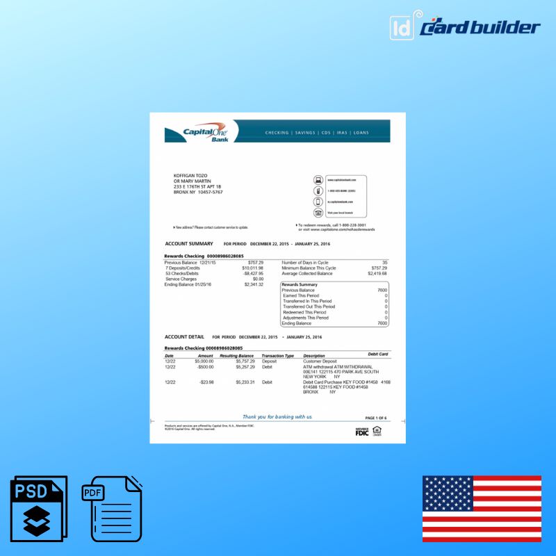 Capital One Bank Statement Template