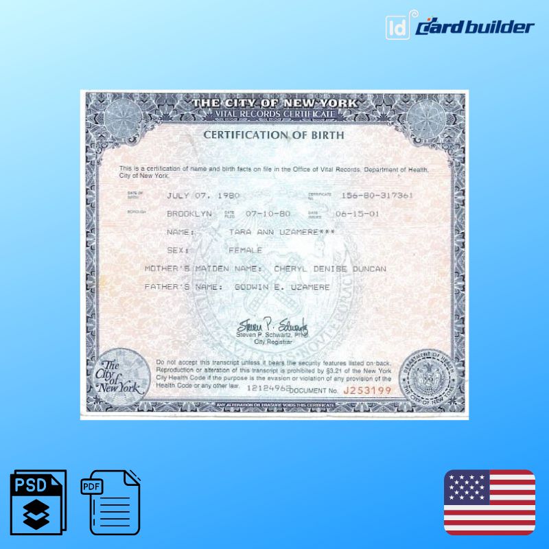 NYC Birth Certificate Template   NYC Birth Certificate Template 