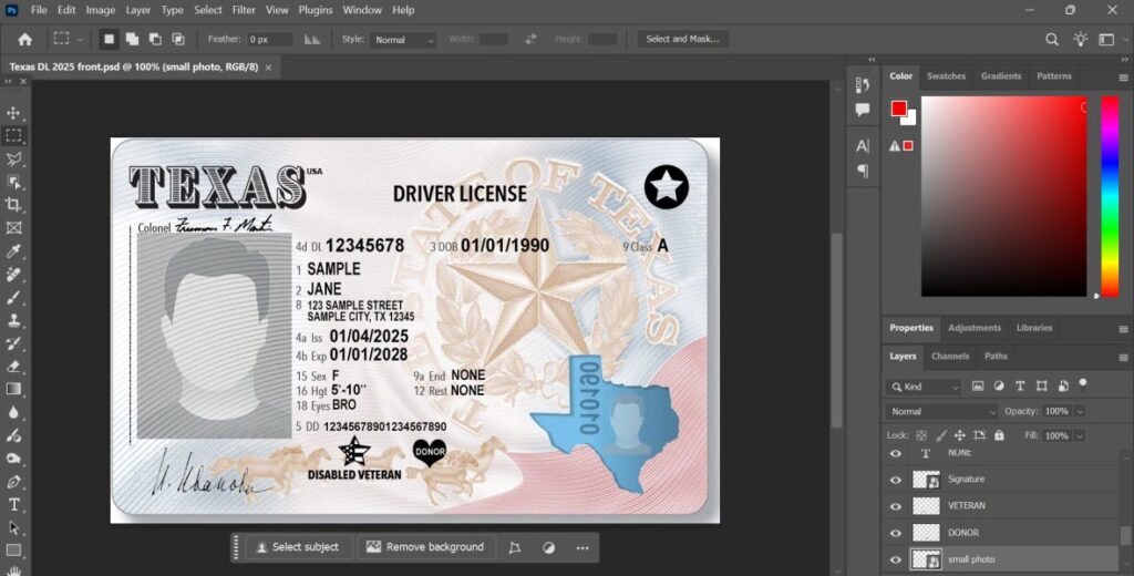 Texas-Driver-License-PSD-Template-New-Current-Version-2026