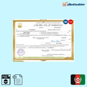 AFGHANISTAN MARRIAGE CERTIFICATE PSD TEMPLATE