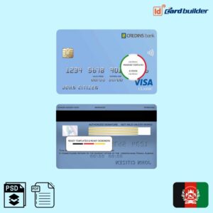 Afghanistan Credins bank visa debit card template