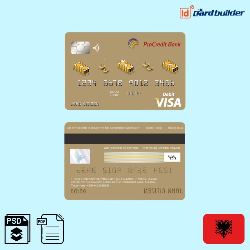 Albania ProCredit Bank Visa Card Debit Card Template