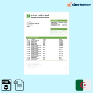 Algeria Banque nationale d’Algérie bank statement template